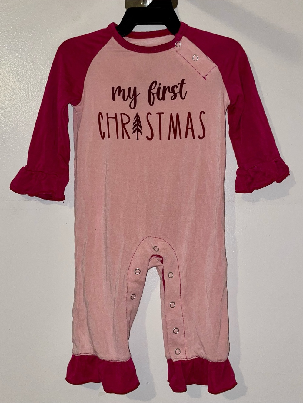 Kickee Pants Pink & Magenta "My First Christmas" Romper